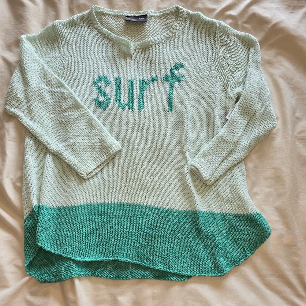 Wooden Ships Surf light blue Cotton Knit Sweater Coastal Beach Resort Malibu S/M